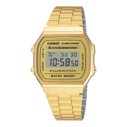 Reloj Casio Vintage A168WG-9VT Unisex Color de la correa Dorado Color del bisel Dorado Color del fondo Azul claro
