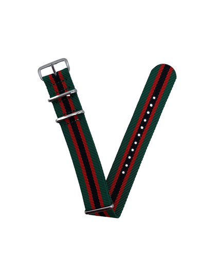 Correa de Reloj de Nylon Tricolor Verde/Rojo/Negro 22mm