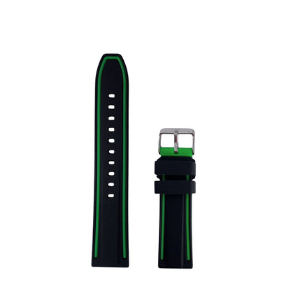 Correa de Reloj de Silicon Negro con Verde  20mm, 22mm Outlet