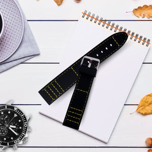 Correa de Reloj de Caucho Negro con Amarillo 18mm Outlet