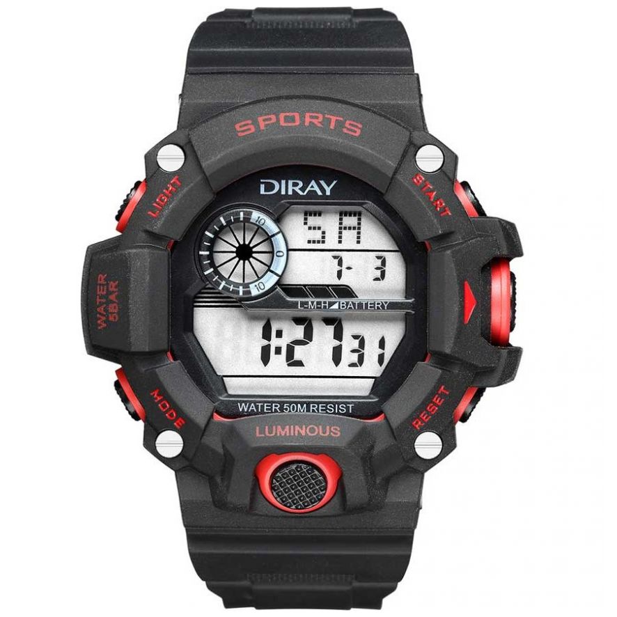 Reloj De Pulsera Diray Hombre DR340G3 Negro Rojo Caballero