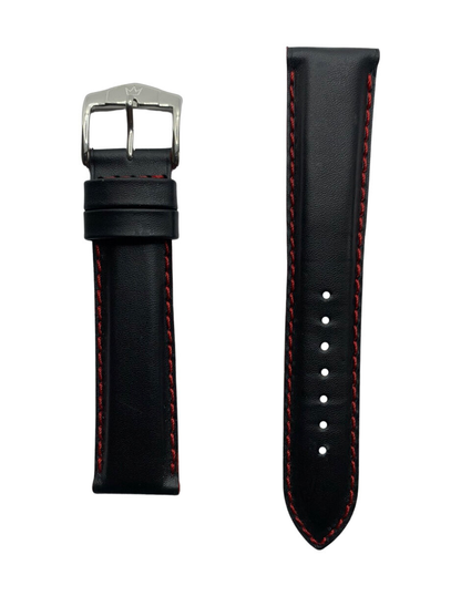 Correa de Reloj de Piel Negro con Costura Roja 20mm Outlet